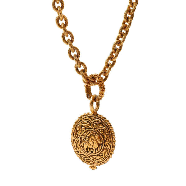 Chanel 24kt Gold Vintage Horse Medallion Necklace