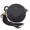 CHANEL 1989-1991 Round Shoulder Bag Black Satin