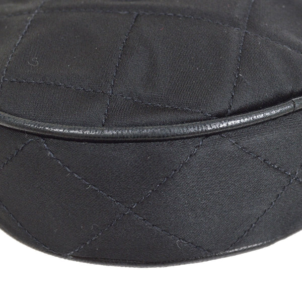 CHANEL 1989-1991 Round Shoulder Bag Black Satin