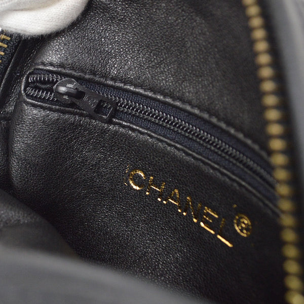 CHANEL 1989-1991 Round Shoulder Bag Black Satin