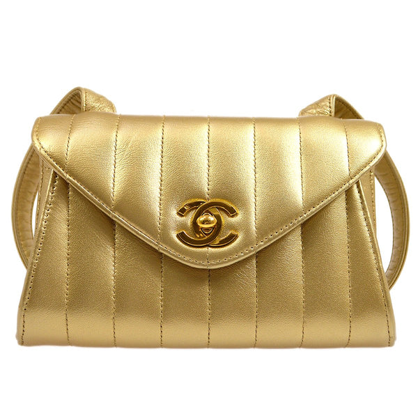 CHANEL 1994-1996 Gold Lambskin Vertical Shoulder Bag