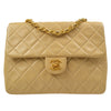 CHANEL 1989-1991 Single Chain Shoulder Bag Beige Lambskin