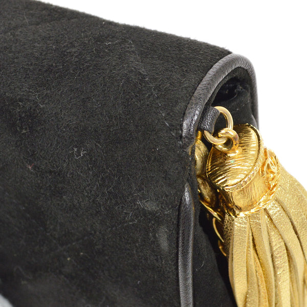 CHANEL 1989-1991 Diamond Shoulder Bag Mini Black Suede