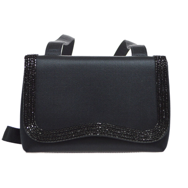 CHANEL 1997-1999 Bead Shoulder Bag Black Satin