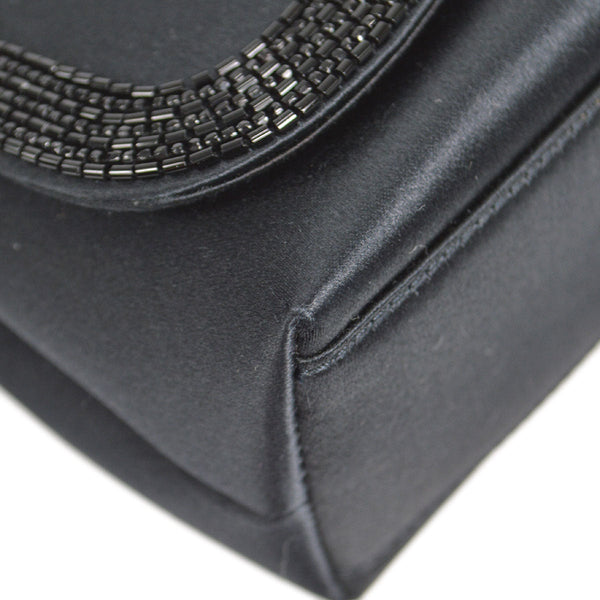 CHANEL 1997-1999 Bead Shoulder Bag Black Satin