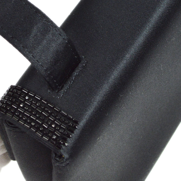 CHANEL 1997-1999 Bead Shoulder Bag Black Satin