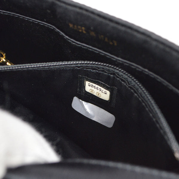 CHANEL 1997-1999 Bead Shoulder Bag Black Satin