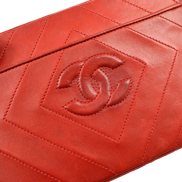 CHANEL 1996-1997 Diamond Box Vanity Shoulder Bag Red Lambskin