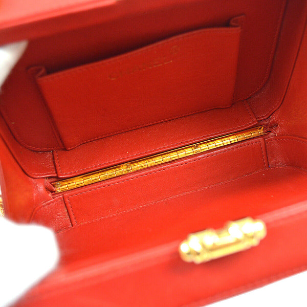 CHANEL 1996-1997 Diamond Box Vanity Shoulder Bag Red Lambskin