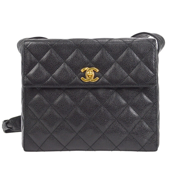 CHANEL 1996-1997 Flap Box Shoulder Bag Small Black Caviar
