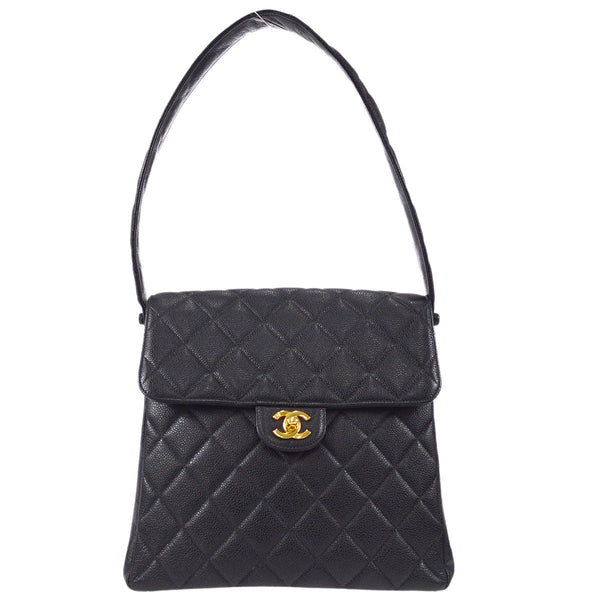 CHANEL 1996-1997 Double Side Classic Flap Shoulder Bag Medium Black Caviar