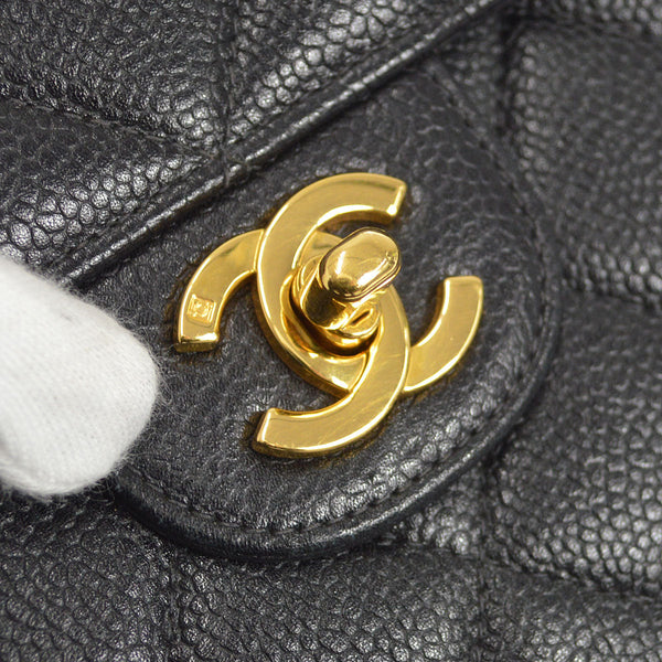CHANEL 1996-1997 Double Side Classic Flap Shoulder Bag Medium Black Caviar