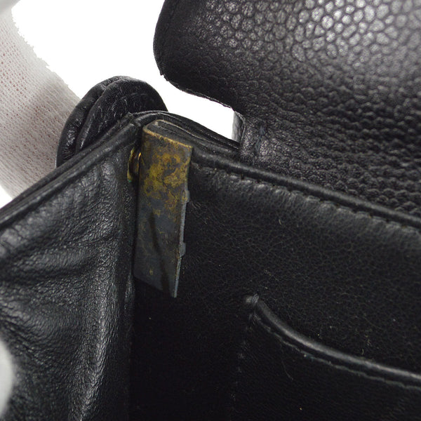 CHANEL 1996-1997 Double Side Classic Flap Shoulder Bag Medium Black Caviar