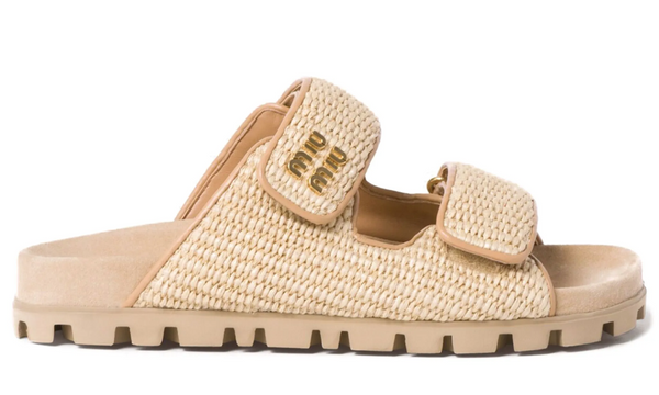 Miu Miu touch-strap raffia sandals "Sand Beige"