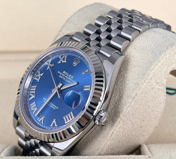 Datejust 41 18K white Gold Bezel Jubille Blue Azzuro Dial Box Papers