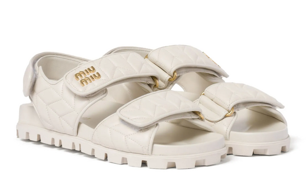 Miu Miu matelassé logo-plaque sandals "white"
