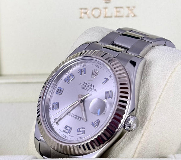 Rolex Datejust II Arbic Silver Dial B&P White Gold Bezel