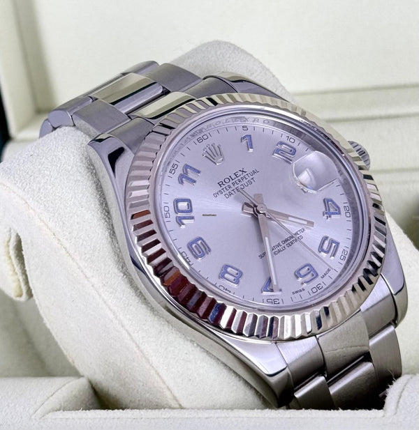 Rolex Datejust II Arbic Silver Dial B&P White Gold Bezel