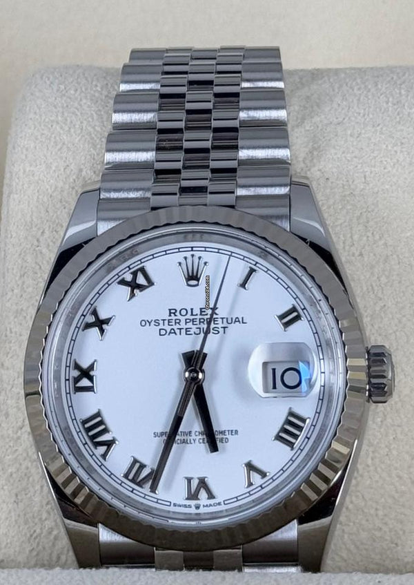 Rolex Datejust 36 18K white Gold Bezel B&P 2021 Like New