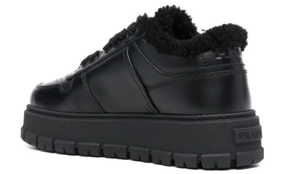 Prada Shearling-trim Flatform Sneakers "Black"