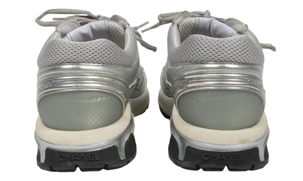 Chanel Fabric & Laminated Light Gray & Silvered Low Top Sneakers