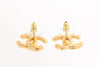 Chanel 2023 White & Gold Interlocking CC Stripe Stud Earrings