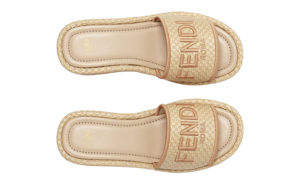 Fendi Sunshine Beige Raffia Flatform Slides