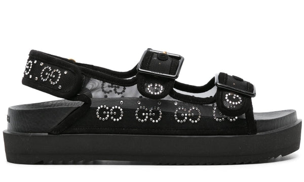 Gucci crystal-embellished monogram-pattern sandals "Black"