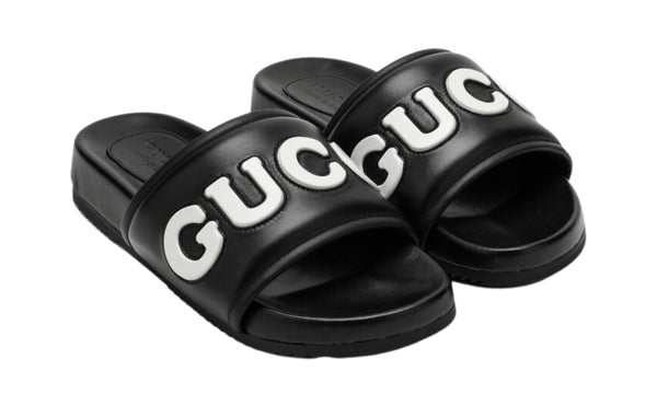 Gucci Black Leather Slide With Logo