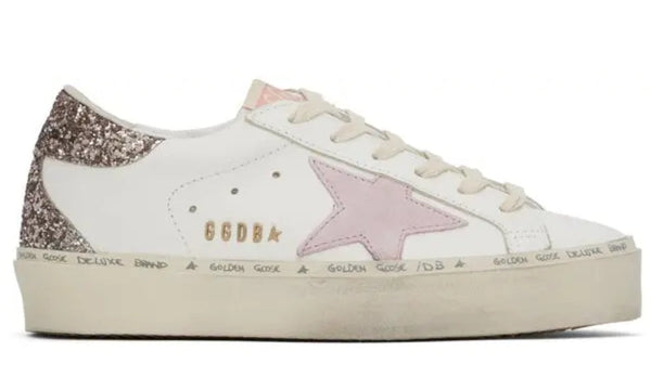 Golden Goose Hi Star 'White Antique Pink Glitter'