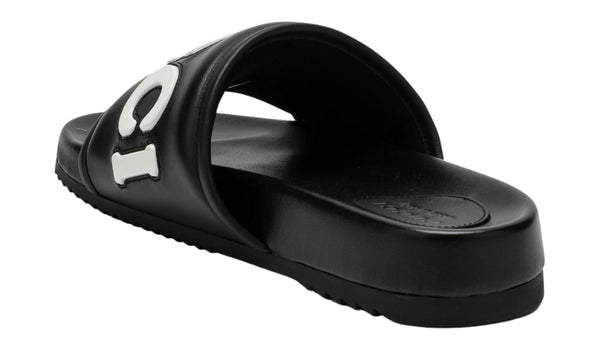 Gucci Black Leather Slide With Logo
