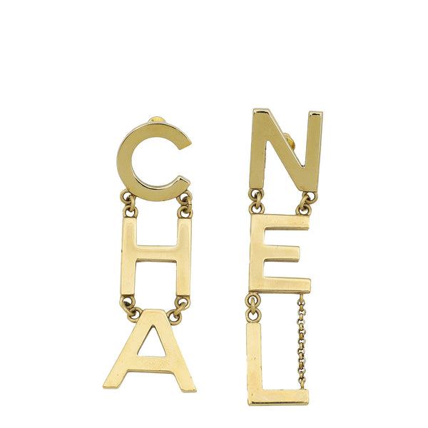 Chanel Gold "CHA"/"NEL"Letter Drop Earrings