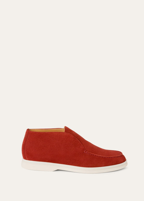 Open Walk Ankle Boots in Red Suede