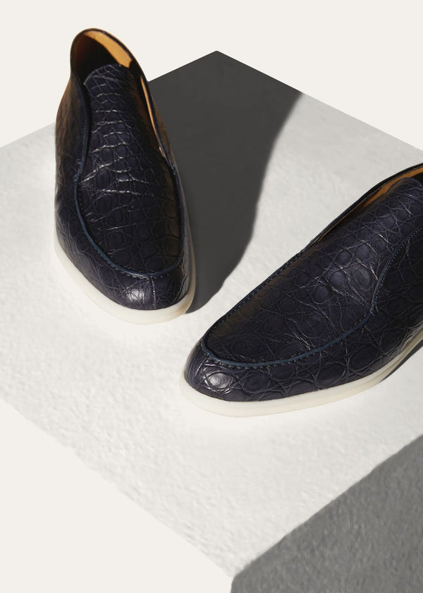 Classic Blue Leather Open Walk Ankle Boots