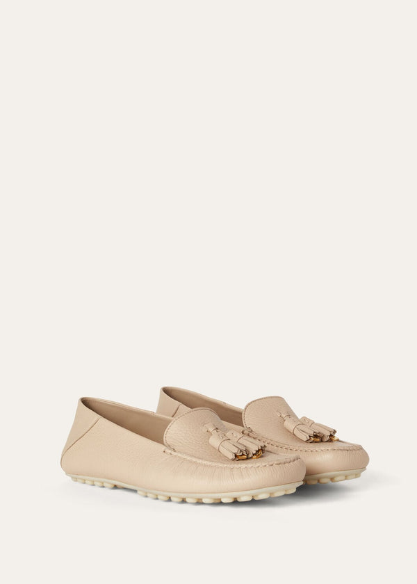 Women's Camel Leather Dot Sole Walk Moccasins
