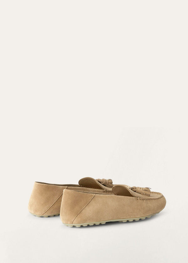 Women's Beige Suede Dot Sole Walk Loafers