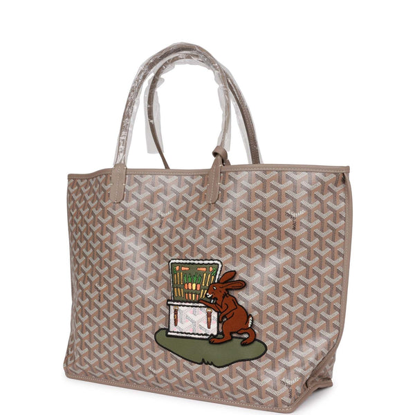 Goyard Goyardine Greige Anjou PM Embroidered Bunny Khaki Bag Palladium Hardware