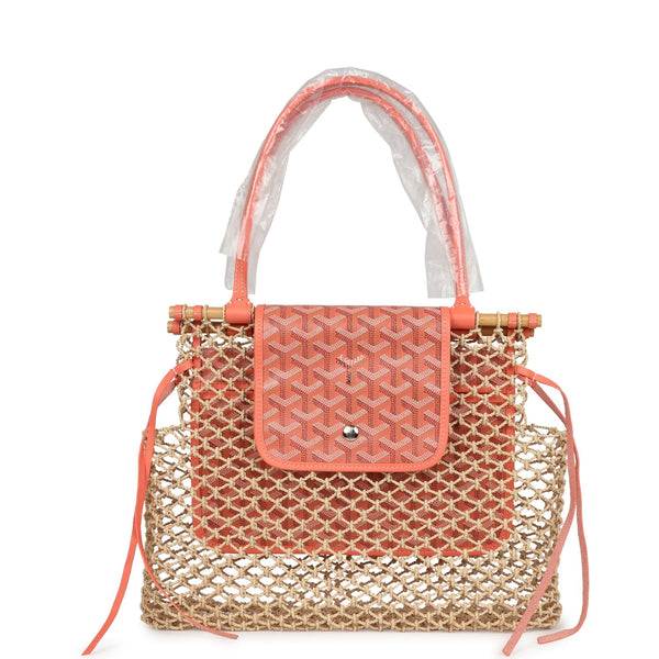 Goyard Aligre Bag Raffia Net with Coral Goyardine Palladium Hardware
