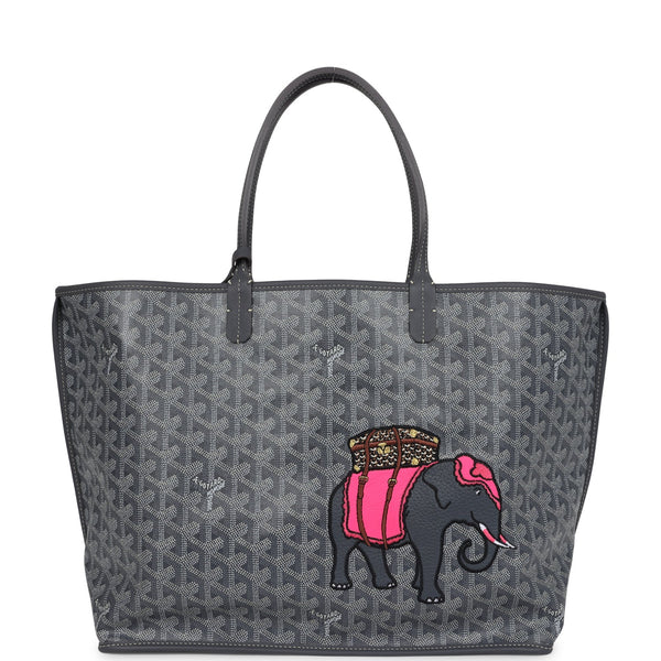 Goyard Goyardine Grey Anjou PM Embroidered Elephant Tote Palladium Hardware