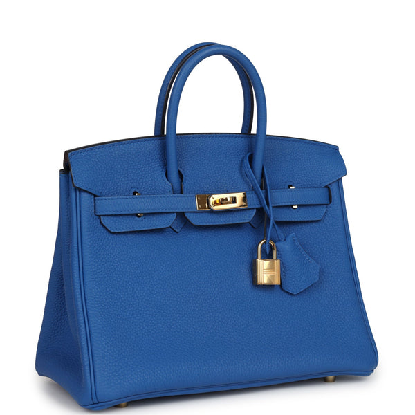 Pre-owned Hermes Birkin 25 Bleu Zellige Togo Gold Hardware