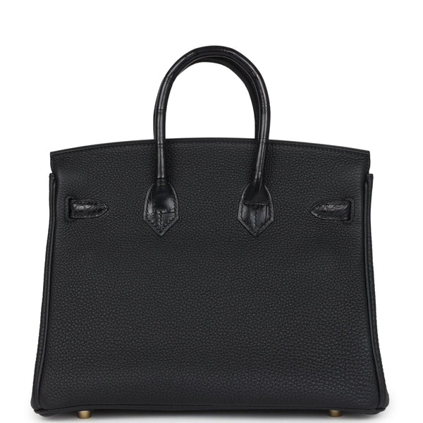 Hermes Birkin 25 Black Matte Alligator and Togo Touch Gold Hardware
