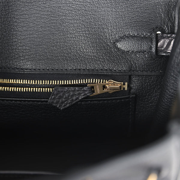 Hermes Birkin 25 Black Matte Alligator and Togo Touch Gold Hardware