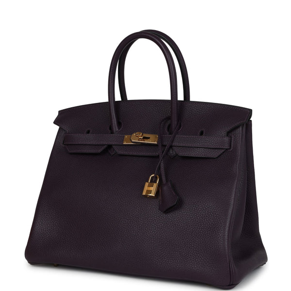 Pre-owned Hermes Birkin 35 Raisin Clemence Gold Hardware