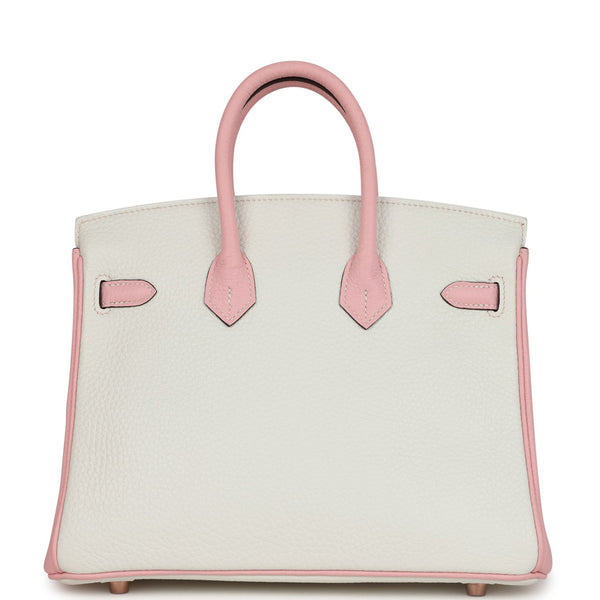 Hermes Special Order (HSS) Birkin 25 White and Rose Sakura Clemence Rose Gold Hardware