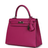 Pre-owned Hermes Kelly Sellier 25 Rose Pourpre Epsom Palladium Hardware