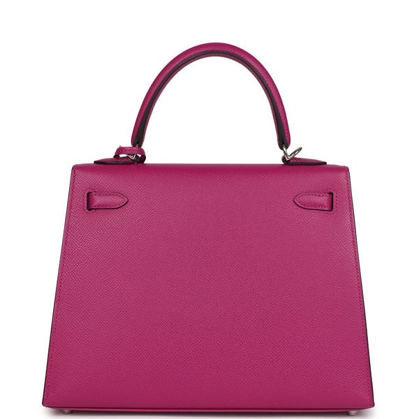 Pre-owned Hermes Kelly Sellier 25 Rose Pourpre Epsom Palladium Hardware