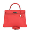 Pre-owned Hermes Retourne Kelly 35 Rose Jaipur Clemence Palladium Hardware
