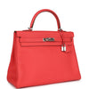 Pre-owned Hermes Retourne Kelly 35 Rose Jaipur Clemence Palladium Hardware