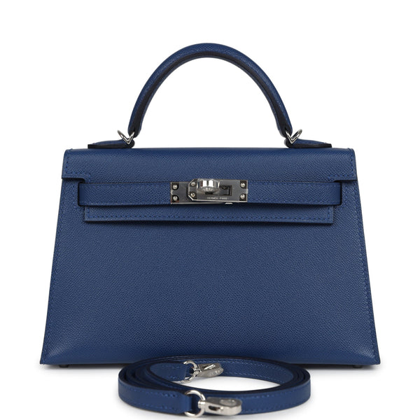Hermes Kelly Sellier 20 Bleu Tie Madame Palladium Hardware