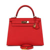 Pre-owned Hermes Kelly Sellier 28 Rouge De Coeur Epsom Gold Hardware